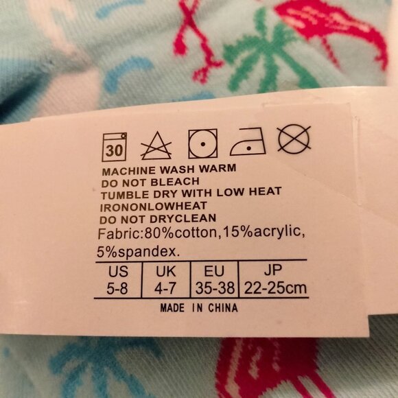 Flamingo Pattern Socks Womens Size Small 5 8 Cotton Blend Blue Pink - Picture 3 of 3